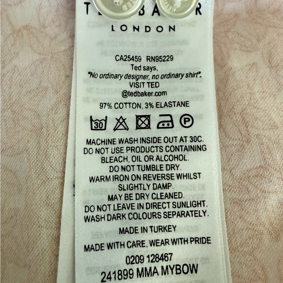 Ted Baker London Mens Orange Mybow Mini Leaf Print SS Shirt - Size 7 (Large) - Picture 6 of 12